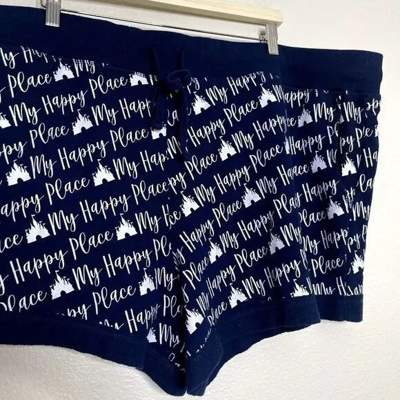 Disney Shorts Plus 3X Disneyland Blue Novelty My Happy Place Terry Cloth Pockets - Picture 9 of 11